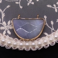 Semicircle lavender natural stone pendant with gold edge and double connectors - Banded Agate