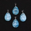 Water-drop natural amazonite stone pendants with silver clasps for DIY jewelry making - 18x25mm / Blue Crazy Agate