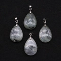 Set of four teardrop-shaped natural labradorite pendants with silver metal clasps - 18x25mm / Flash Stone (Labradorite)