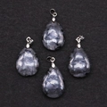 Set of four teardrop natural stone pendants with silver clasps in dark grey texture - 18x25mm / Black Spectrolite