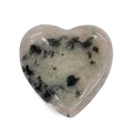 Polished heart-shaped natural green stone bead with unique dark mineral inclusions - 20mm / Azurite