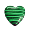 Detailed view of polished heart-shaped malachite stone with natural green and black stripes - 20mm / Malachite
