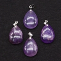 Polished purple amethyst teardrop pendants with silver metal clasps for DIY jewelry making - 18x25mm / Purple Crystal