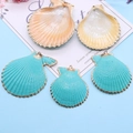 Pendentifs en coquillage naturel avec bord doré en bleu et orange pour bijoux DIY - No.3 (Bleu Cyan et Orange)