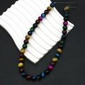 Macro view of multi-color tiger eye round beads with silk luster for DIY jewelry making - Multicolor (No.9)