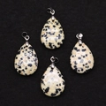 Set of four water-drop shaped Dalmatian Jasper pendants with silver metal loops - 18x25mm / Dalmatian Jasper