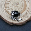 Silver dragon claw pendant holding a smooth black agate round stone bead charm - 27x30mm (1065-T250515008) / Black Agate