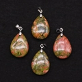 Teardrop Unakite natural stone pendants in forest green and reddish hues for DIY jewelry - 18x25mm / Unakite