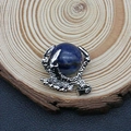 Silver dragon claw pendant with deep blue round stone and scale texture detail - 27x30mm (1065-T250515008) / Blue Sodalite