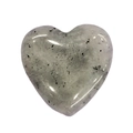 Polished heart-shaped natural grey stone with black inclusions for jewelry making - 20mm / Labradorite