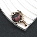 Golden dragon claw pendant featuring a round natural pink rhodonite crystal stone - 25x31mm, 15g / Rhodonite with Black Lines