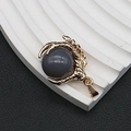 Golden dragon claw pendant featuring a dark grey natural stone crystal round bead - 25x31mm, 15g / Grey Agate