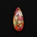 Macro view of teardrop stone pendant with multi-color mosaic pattern and top drill hole - Red Green Purple White Gravel (55)