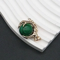 Golden dragon claw pendant featuring a round green malachite stone with natural veins - 25x31mm, 15g / Malachite