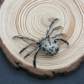 Gothic spider-shaped vintage pendant with silver legs and black-spotted natural stone - 34x47mm / Dalmatian Jasper