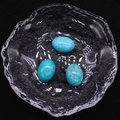 Tres piedras turquesas ovaladas con vetas doradas en un plato de vidrio texturizado - Azul Cielo (N.º 7) / 13x18mm