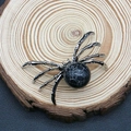 Vintage spider pendant with black crackle stone and silver alloy finish for DIY jewelry - 34x47mm / Black Line Howlite
