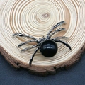 Vintage spider pendant with polished black sphere and silver metal limbs decoration - 34x47mm / Black Agate
