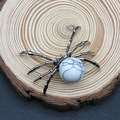 Spider shaped silver pendant with a white marble texture bead on wood base - 34x47mm / White Howlite Bracelet
