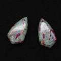 Blue-green shield-shaped synthetic turquoise pendants with purple veins and top hole - 17x30mm / Light Blue Green with Rose Red Spots (No. 9)