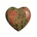 Polished heart-shaped unpierced natural unakite stone with green and red-brown texture - 20mm / Unakite
