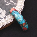 Blue natural stone curved tube connector with colorful mineral veins for DIY jewelry - Cyan Blue Red Orange Brown (No. 22)