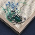 Colgante de escorpión en plata antigua con incrustación de gema verde óvalo - Forma de Escorpión (1065-T250515005) / Ágata verde
