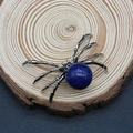 Retro spider pendant with round blue natural stone and silver metal legs - 34x47mm / Enhanced Lapis Lazuli