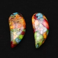 Macro shot of colorful marble-textured crescent stone pendants with detailed patterns - 16x34mm / Style 3 (Red Yellow Blue Green)