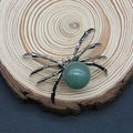 Silver spider pendant with green gemstone bead on rustic wood for DIY jewelry - 34x47mm / Green Aventurine