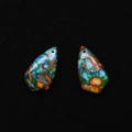 Shield-shaped synthetic turquoise pendant with colorful mosaic stone pattern for DIY jewelry - 17x30mm / Sky Blue Orange Green Brown Mosaic (No. 13)