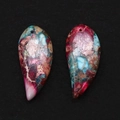 Macro shot of two multi-color crescent stones with artistic marble patterns for DIY jewelry - 16x34mm / Style 5 (Pink Blue Brown White)