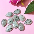 Polished mint green teardrop stones with black spots for DIY jewelry making 10pcs - 17x24mm / Azurite