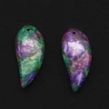 Close-up of crescent-shaped purple and green stones with natural texture and drill hole - 16x34mm / Style 1 (Purple and Green)