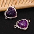 Macro di pietre viola a cuore con bordo di cristalli e castone dorato per gioielli - 15x21mm / Lavanda (N.3)
