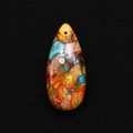 Teardrop Imperial Jasper stone pendant with vibrant multicolor polished finish and pre-drilled hole - Red Yellow Blue Patchwork (6)