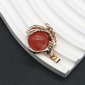 Colgante garra de dragón dorado con perla redonda de piedra natural roja para joyas - 25x31mm, 15g / Cuarzo Sandía
