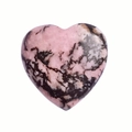 Natural heart-shaped rhodonite stone with pink and black marble texture on white background - 20mm / Rhodonite
