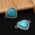 Détails macro de connecteurs en pierre bleue en forme de cœur avec plaquage or et cristaux - 15x21mm / Bleu (No.6)
