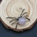 Retro spider pendant with a pink gemstone bead on a natural wooden background - 34x47mm / Rose Quartz
