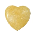 Polished heart-shaped natural yellow crystal stone with smooth edges and texture - 20mm / Topaz