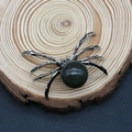 Vintage spider pendant with black stone on a natural wood base for DIY jewelry - 34x47mm / Black Stone (No. 24)
