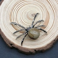 Vintage silver spider pendant with natural gemstone on a wooden background - 34x47mm / Jasper