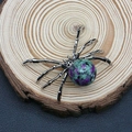 Vintage spider pendant with silver legs and a round purple green natural gemstone - 34x47mm / Ruby Zoisite