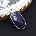 Ovale blauwe goudsteen hanger met zilveren rand en geometrische lijnen voor sieraden - 13x25mm, 3g / Blauwe zandsteen