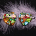 Ciondolo a cuore in pietra imperatore multicolore con foro per gioielli fai-da-te - 6-8g / 30x30mm / Cuore