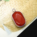 Oval faceted red jasper stone pendant with silver plated metal edges and bail - Red Jasper
