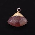 Macro shot of fan-shaped strawberry quartz pendant with a rose gold metal bail - Strawberry Quartz