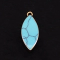Marquise turquoise stone pendant with gold-plated edges and integrated ring bail - Blue Turquoise