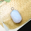 Oval faceted natural stone pendant with silver plated edge and bail for jewelry making - Opal
